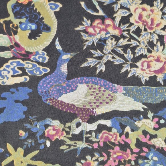 Norm Thompson Silk Blend Asymmetrical Covered Button Heavenly Dragon Peacock Top - Picture 9 of 14